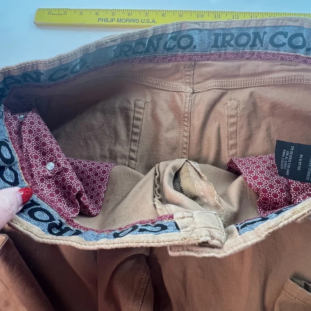 Iron Co Men's Jeans 38x30 Actual 28L Khaki Tan Brushed Cotton Stretch Denim‎